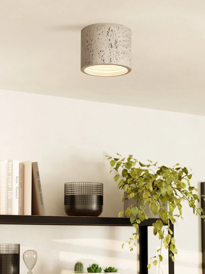 Cilindrische plafondlamp van travertijn – LED verlichting voor moderne interieurs | Sansoti