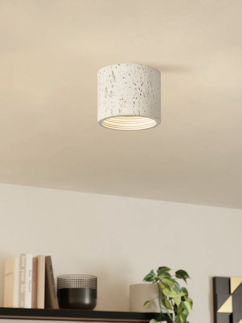 Cilindrische plafondlamp van travertijn – LED verlichting voor moderne interieurs | Sansoti