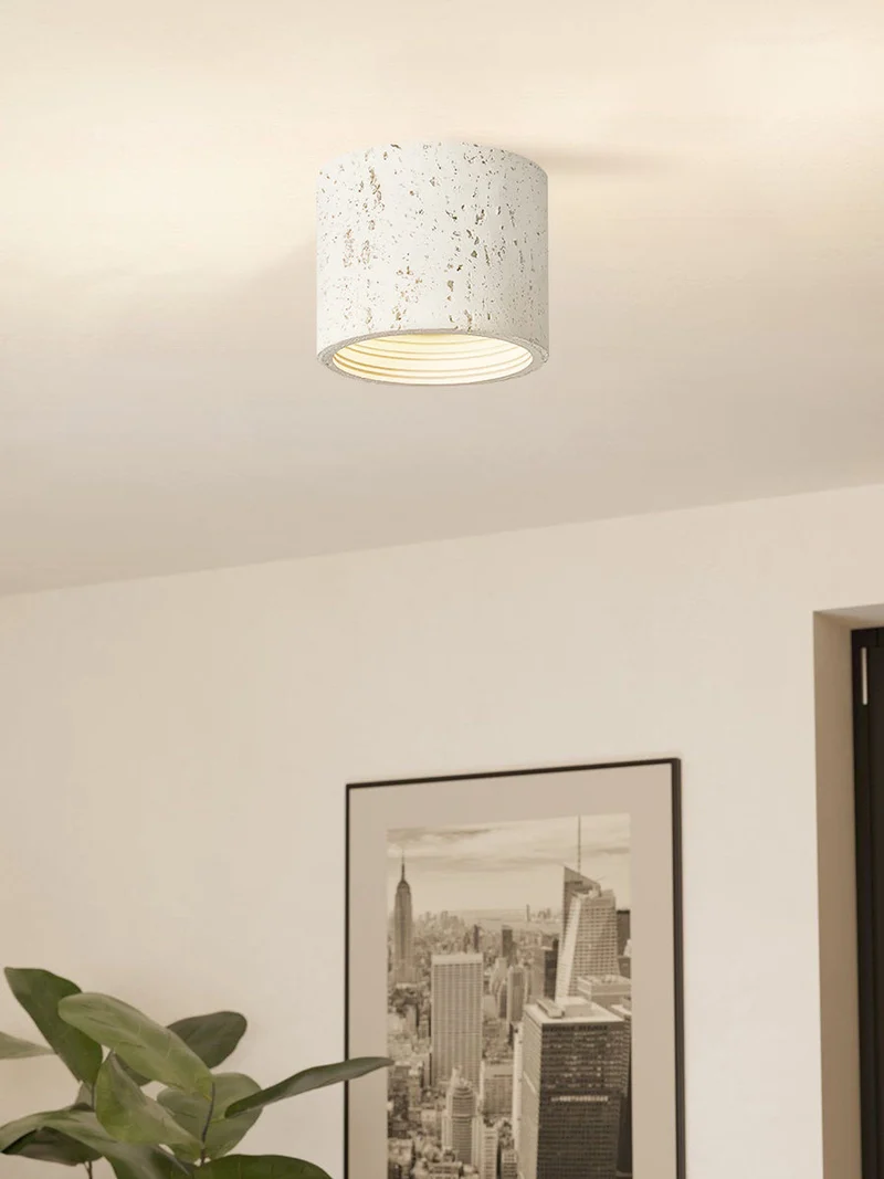 Cilindrische plafondlamp van travertijn – LED verlichting voor moderne interieurs | Sansoti
