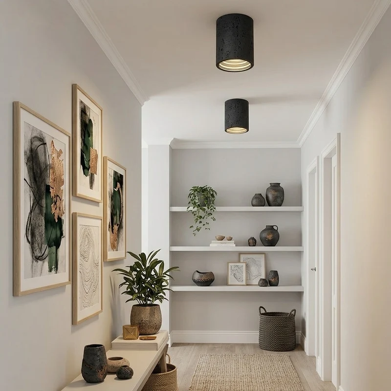 Cilindrische plafondlamp van travertijn – LED verlichting voor moderne interieurs | Sansoti