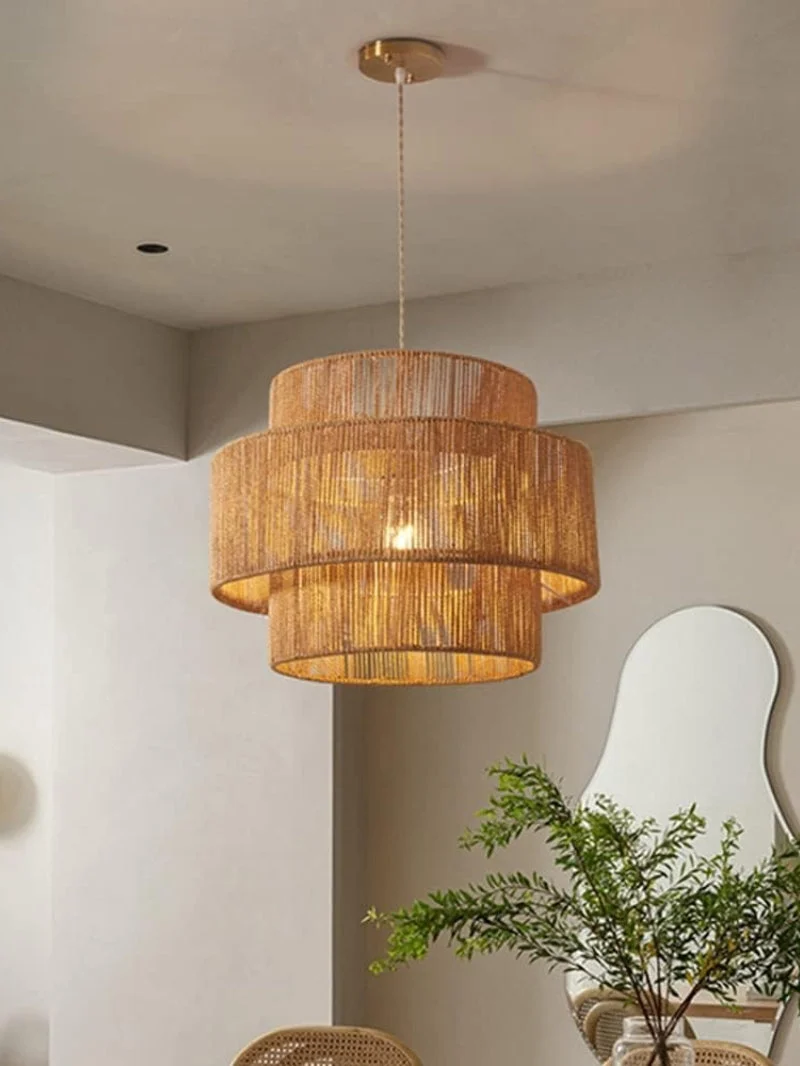 Handgeweven Hennep Hanglamp in Zen-Stijl – Natuurlijk Rotan Tromlamp voor Rustieke Sfeer | Sansoti