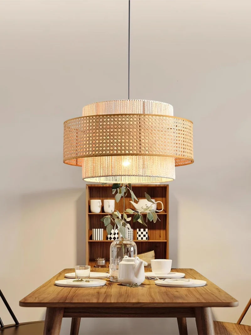 Handgeweven Hennep Hanglamp in Zen-Stijl – Natuurlijk Rotan Tromlamp voor Rustieke Sfeer | Sansoti