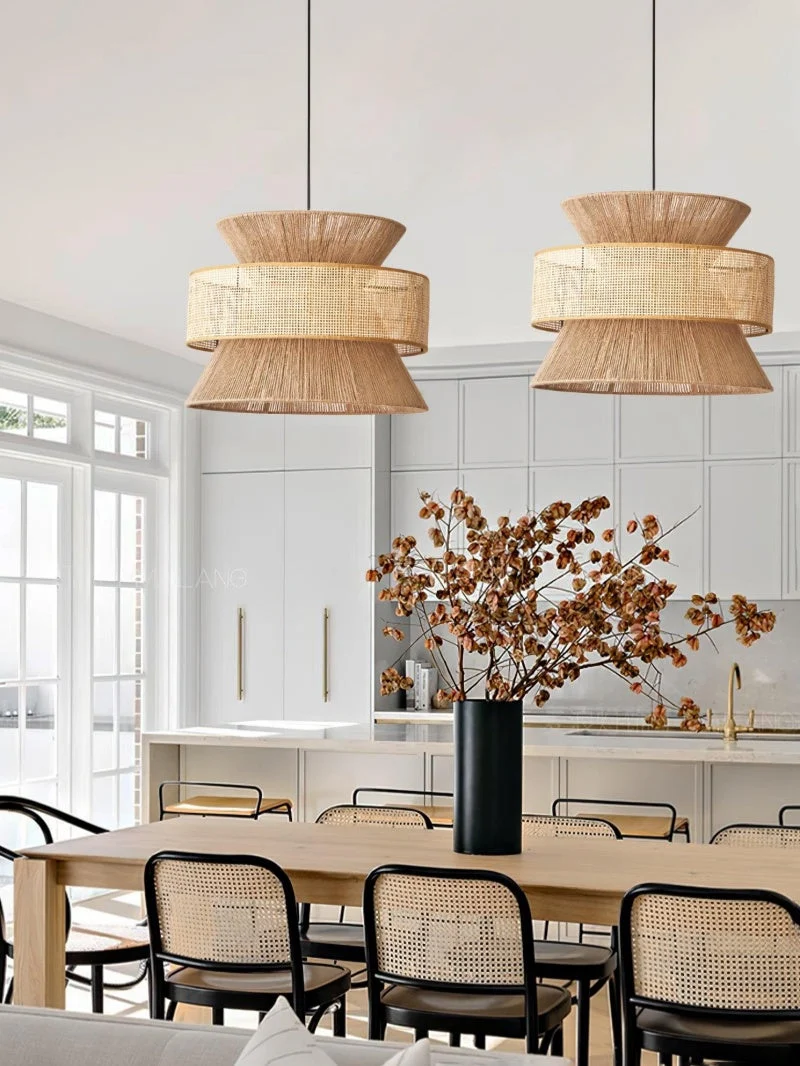 Handgeweven Hennep Hanglamp in Zen-Stijl – Natuurlijk Rotan Tromlamp voor Rustieke Sfeer | Sansoti