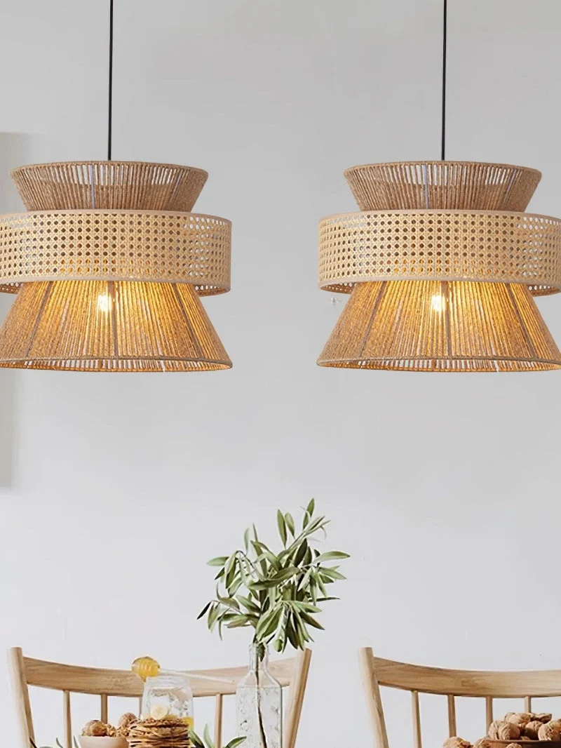 Handgeweven Hennep Hanglamp in Zen-Stijl – Natuurlijk Rotan Tromlamp voor Rustieke Sfeer | Sansoti