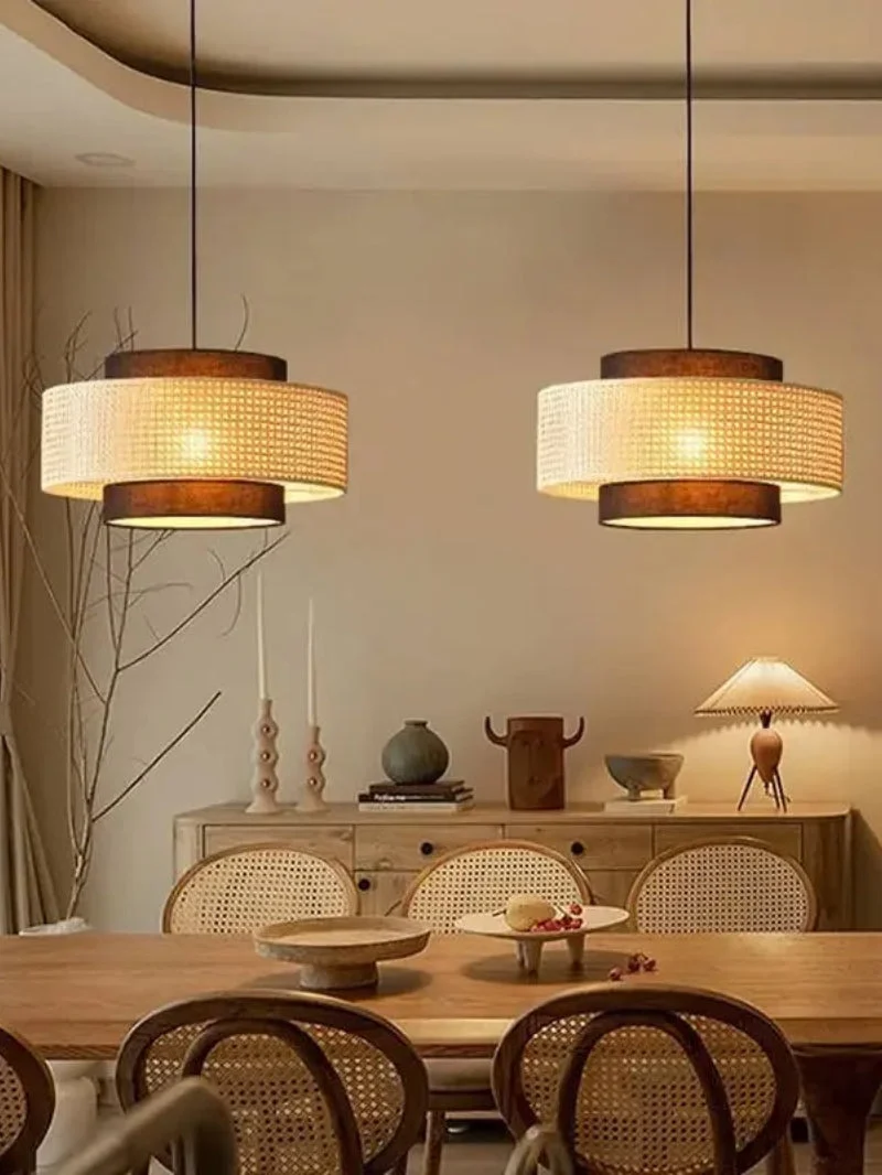 Handgeweven Hennep Hanglamp in Zen-Stijl – Natuurlijk Rotan Tromlamp voor Rustieke Sfeer | Sansoti