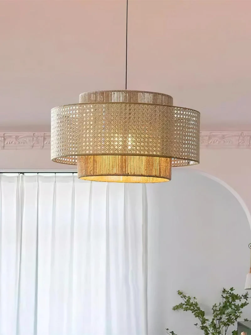 Handgeweven Hennep Hanglamp in Zen-Stijl – Natuurlijk Rotan Tromlamp voor Rustieke Sfeer | Sansoti