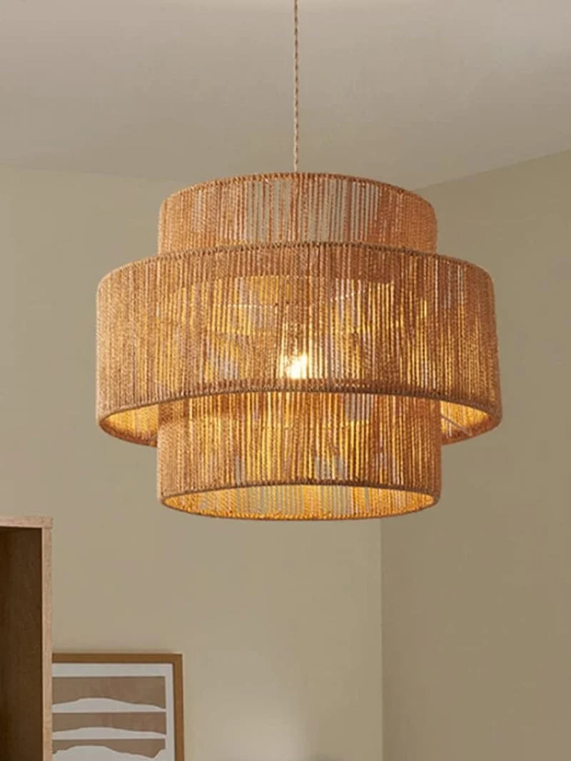 Handgeweven Hennep Hanglamp in Zen-Stijl – Natuurlijk Rotan Tromlamp voor Rustieke Sfeer | Sansoti