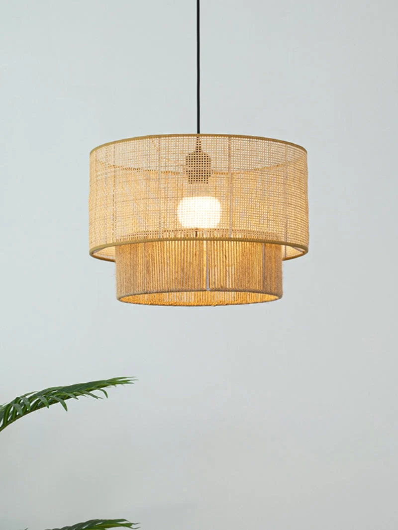 Handgeweven Hennep Hanglamp in Zen-Stijl – Natuurlijk Rotan Tromlamp voor Rustieke Sfeer | Sansoti