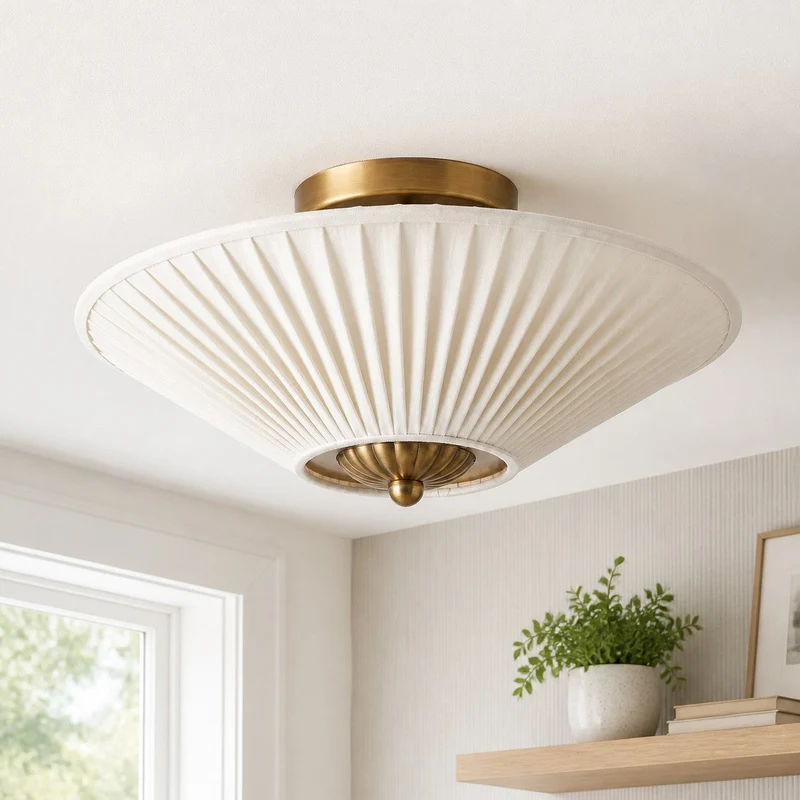 Semi-Flush Plafondlamp Metaal Stoffen Kap Gestroomlijnde Vormgeving Hedendaagse Verlichting Woonkamer Slaapkamer Scandinavisch Interieur Vintage Details | Sansoti