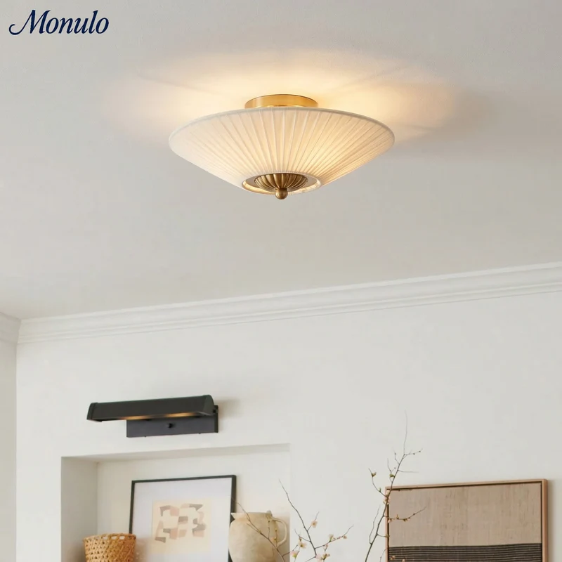 Semi-Flush Plafondlamp Metaal Stoffen Kap Gestroomlijnde Vormgeving Hedendaagse Verlichting Woonkamer Slaapkamer Scandinavisch Interieur Vintage Details | Sansoti