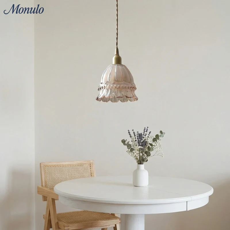 Franse Landelijke Hanglamp Glazen Kap Kwallen Design Transparant of Amber met Walnoot Greep Sfeerverlichting Eetkamer Elegante Plafondlamp | Sansoti