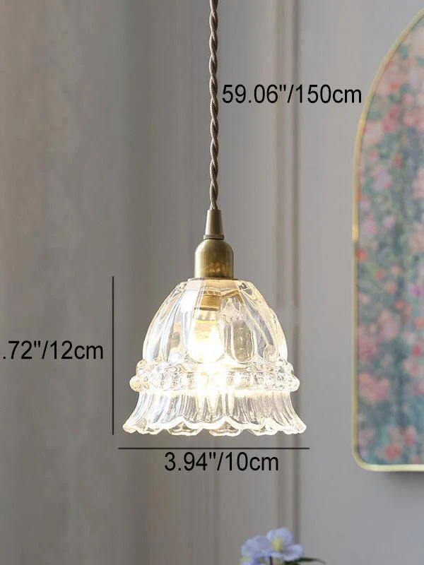 Franse Landelijke Hanglamp Glazen Kap Kwallen Design Transparant of Amber met Walnoot Greep Sfeerverlichting Eetkamer Elegante Plafondlamp | Sansoti
