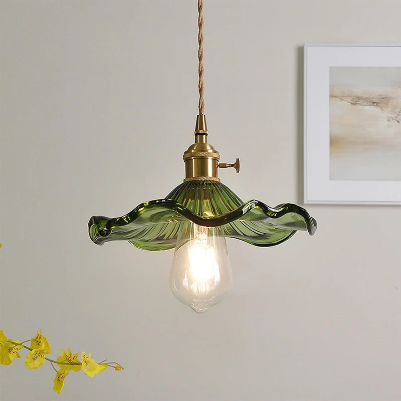 Selene Glazen Hanglamp – Hibiscusbloem Design Messing Glas – Hangende Verlichting Eetkamer Woonkamer Slaapkamer – E27 Fitting 23-33cm | Sansoti