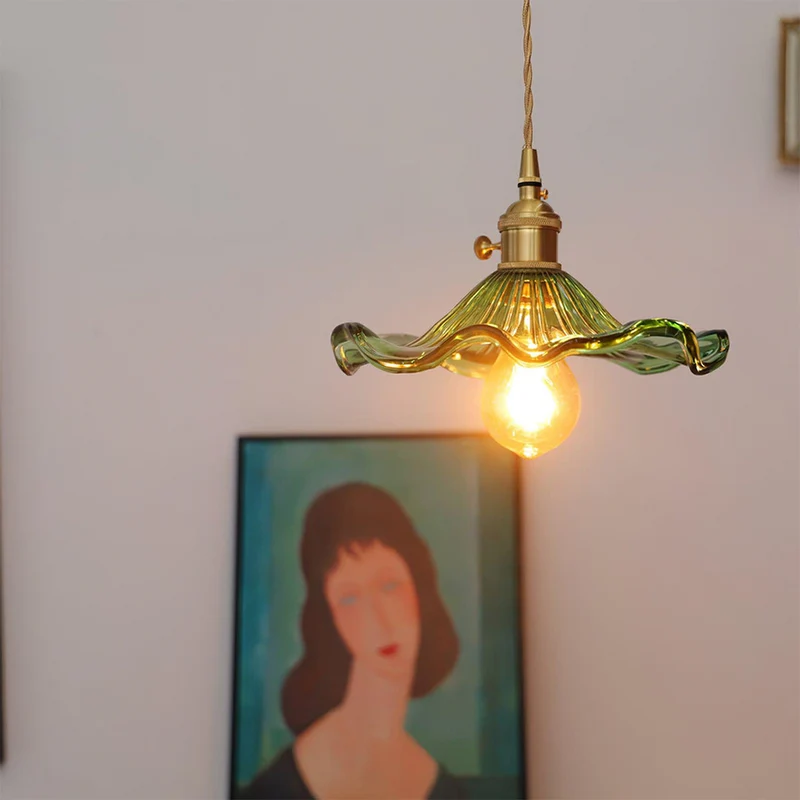 Selene Glazen Hanglamp – Hibiscusbloem Design Messing Glas – Hangende Verlichting Eetkamer Woonkamer Slaapkamer – E27 Fitting 23-33cm | Sansoti
