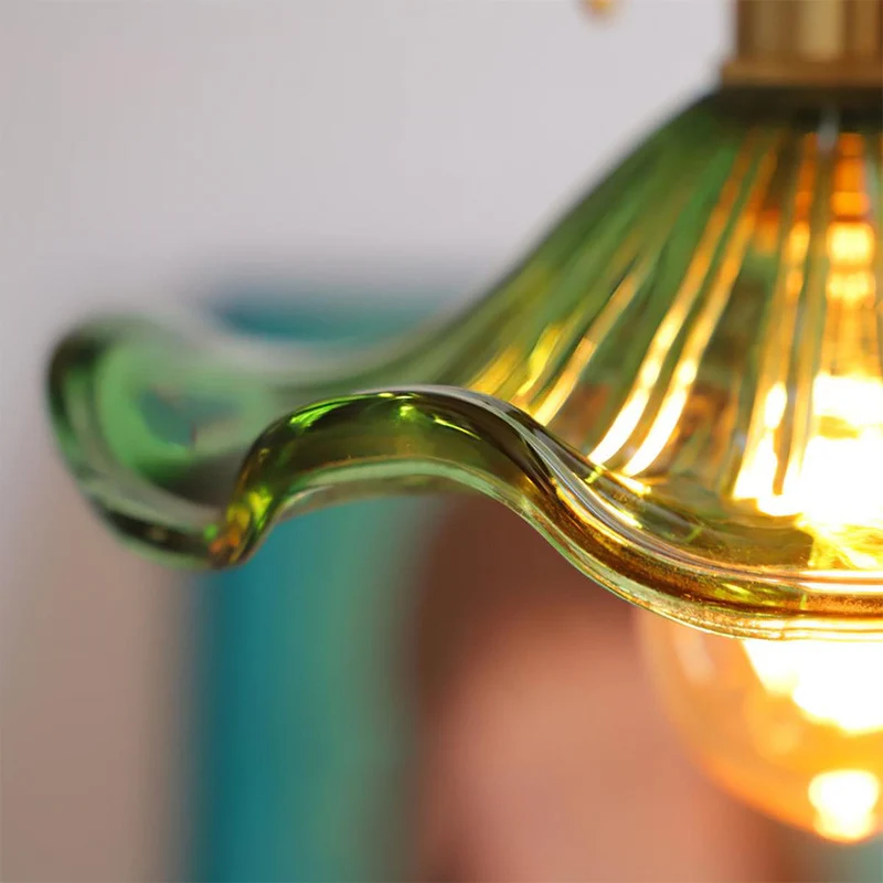 Selene Glazen Hanglamp – Hibiscusbloem Design Messing Glas – Hangende Verlichting Eetkamer Woonkamer Slaapkamer – E27 Fitting 23-33cm | Sansoti