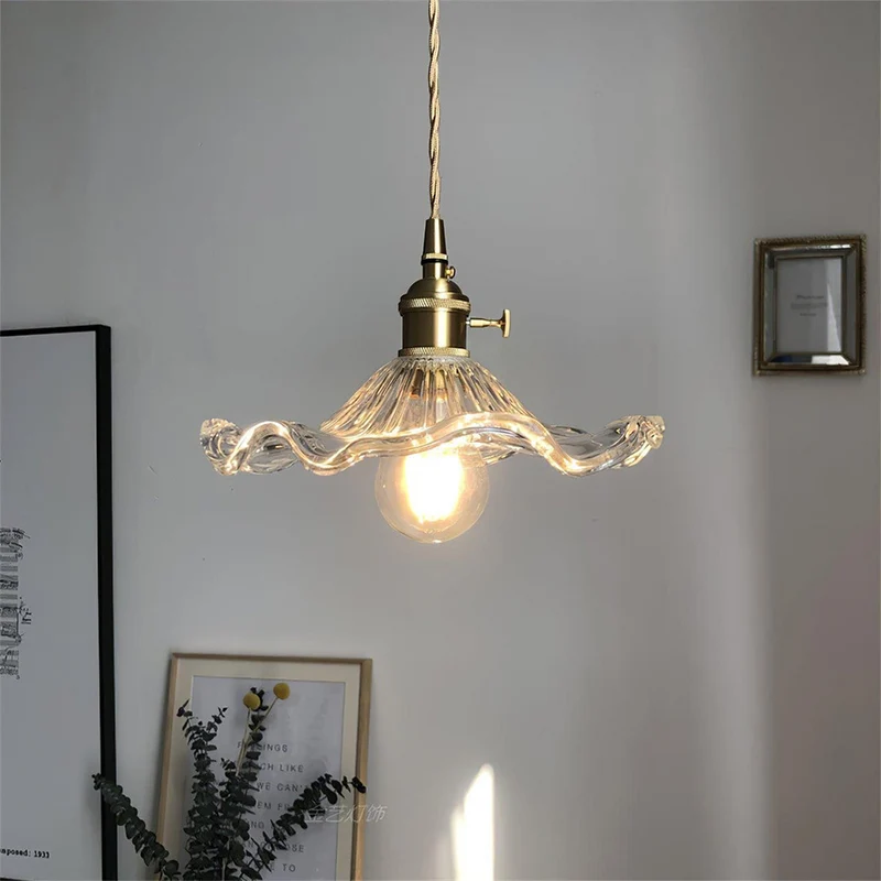 Selene Glazen Hanglamp – Hibiscusbloem Design Messing Glas – Hangende Verlichting Eetkamer Woonkamer Slaapkamer – E27 Fitting 23-33cm | Sansoti