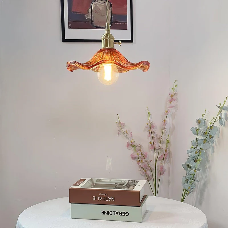 Selene Glazen Hanglamp – Hibiscusbloem Design Messing Glas – Hangende Verlichting Eetkamer Woonkamer Slaapkamer – E27 Fitting 23-33cm | Sansoti