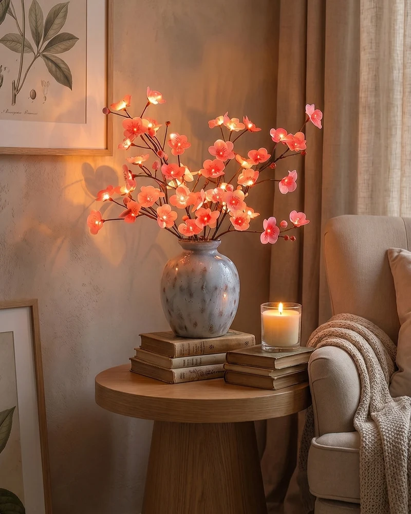 Decoratieve LED Verlichtingstak met Natuurlijke Bloesemvorm 70cm – Flexibele Sfeerverlichting voor Vazen en Schoorsteenmantels | Sansoti