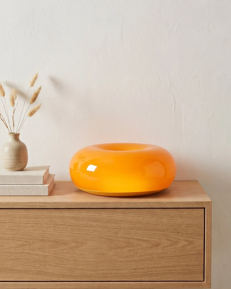 NARA Sculptural Donut Lamp met 3 Kleurtemperaturen – Dimbare Glazen Tafellamp Bauhaus Design Touch Control Wandmonteerbaar Ambient Lighting | Sansoti