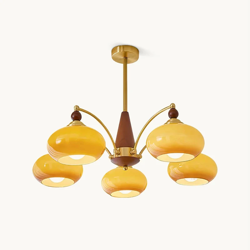 Retro Calliope Kroonluchter – Metalen Hanglamp met Glazen Kappen – 3, 5 of 8 Lichtpunten – Klassiek Vintage Design voor Eetkamer en Woonkamer | Sansoti