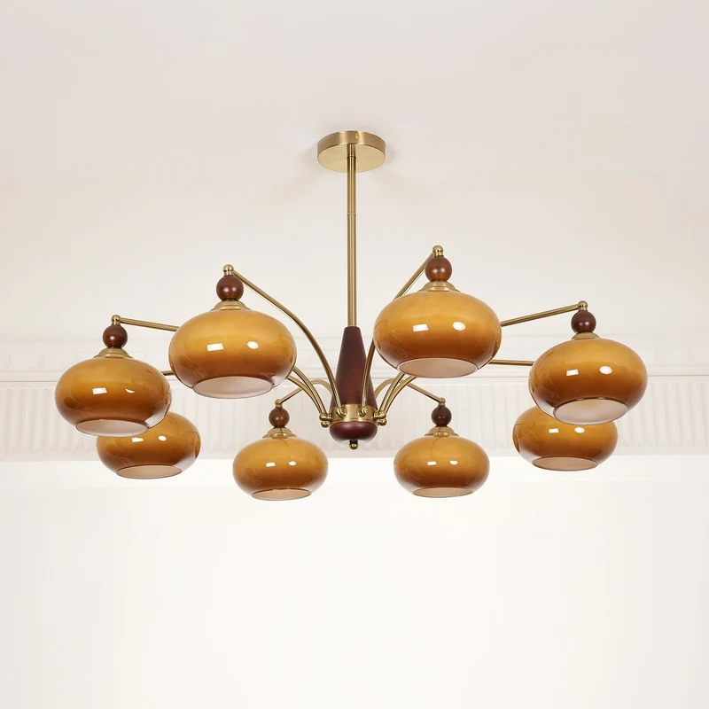 Retro Calliope Kroonluchter – Metalen Hanglamp met Glazen Kappen – 3, 5 of 8 Lichtpunten – Klassiek Vintage Design voor Eetkamer en Woonkamer | Sansoti