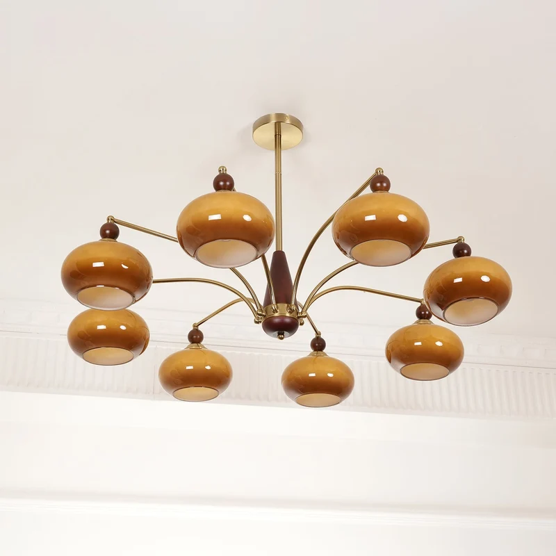 Retro Calliope Kroonluchter – Metalen Hanglamp met Glazen Kappen – 3, 5 of 8 Lichtpunten – Klassiek Vintage Design voor Eetkamer en Woonkamer | Sansoti