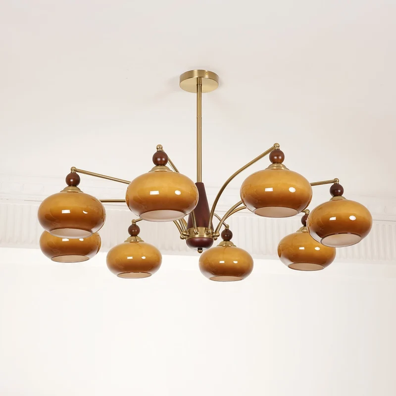 Retro Calliope Kroonluchter – Metalen Hanglamp met Glazen Kappen – 3, 5 of 8 Lichtpunten – Klassiek Vintage Design voor Eetkamer en Woonkamer | Sansoti