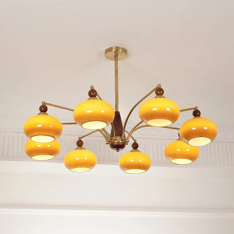 Retro Calliope Kroonluchter – Metalen Hanglamp met Glazen Kappen – 3, 5 of 8 Lichtpunten – Klassiek Vintage Design voor Eetkamer en Woonkamer | Sansoti