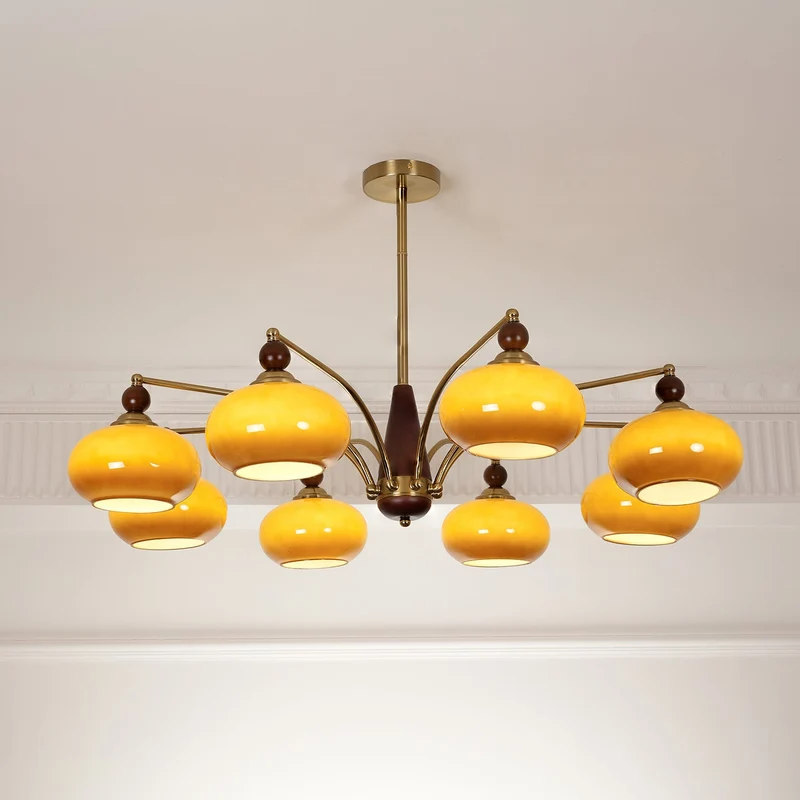 Retro Calliope Kroonluchter – Metalen Hanglamp met Glazen Kappen – 3, 5 of 8 Lichtpunten – Klassiek Vintage Design voor Eetkamer en Woonkamer | Sansoti