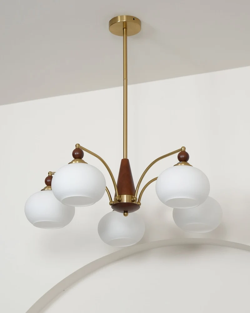 Retro Calliope Kroonluchter – Metalen Hanglamp met Glazen Kappen – 3, 5 of 8 Lichtpunten – Klassiek Vintage Design voor Eetkamer en Woonkamer | Sansoti