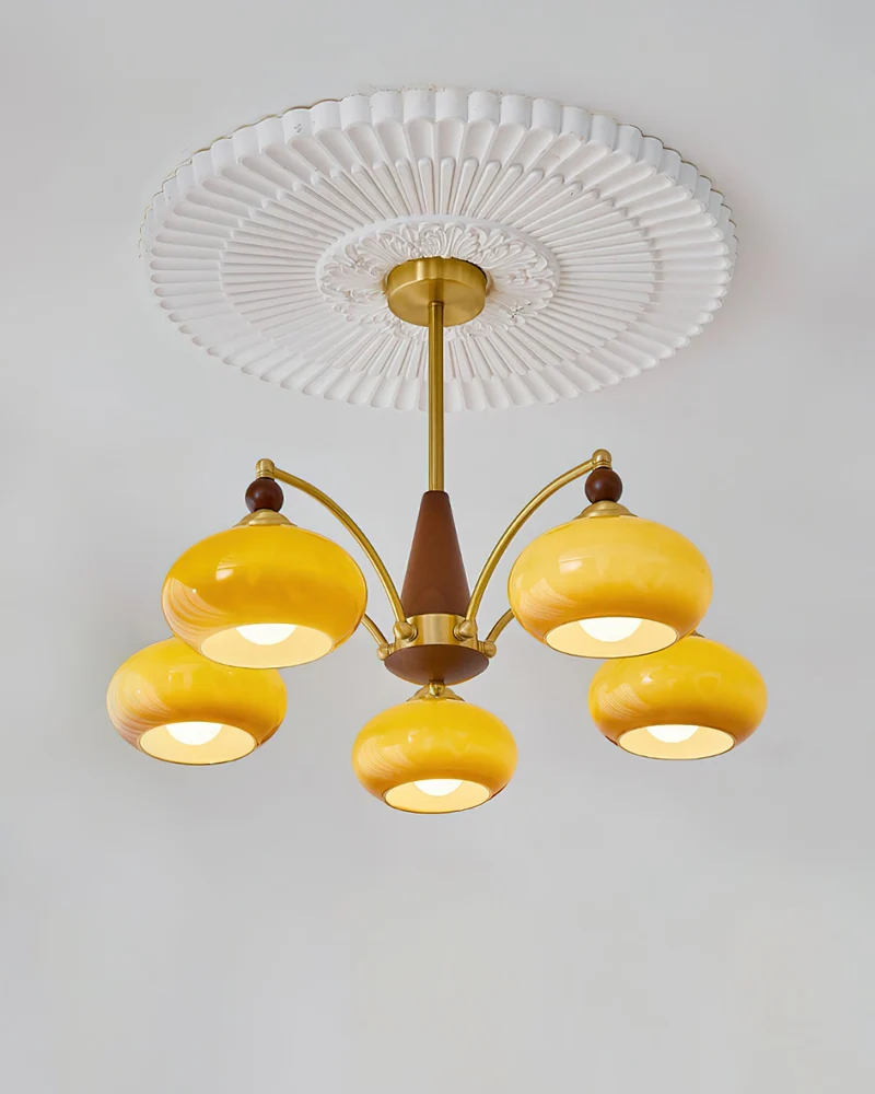 Retro Calliope Kroonluchter – Metalen Hanglamp met Glazen Kappen – 3, 5 of 8 Lichtpunten – Klassiek Vintage Design voor Eetkamer en Woonkamer | Sansoti