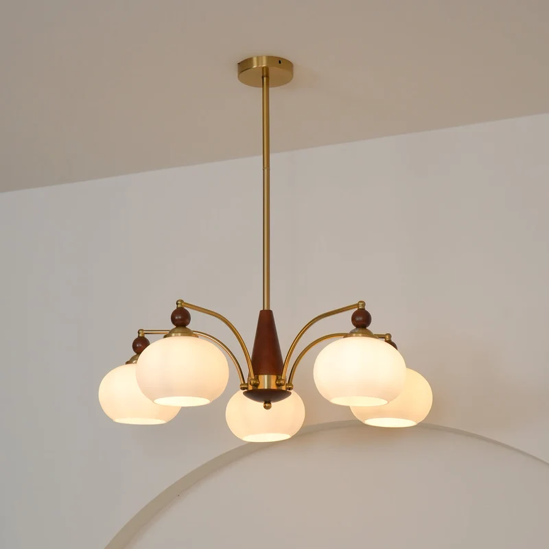 Retro Calliope Kroonluchter – Metalen Hanglamp met Glazen Kappen – 3, 5 of 8 Lichtpunten – Klassiek Vintage Design voor Eetkamer en Woonkamer | Sansoti