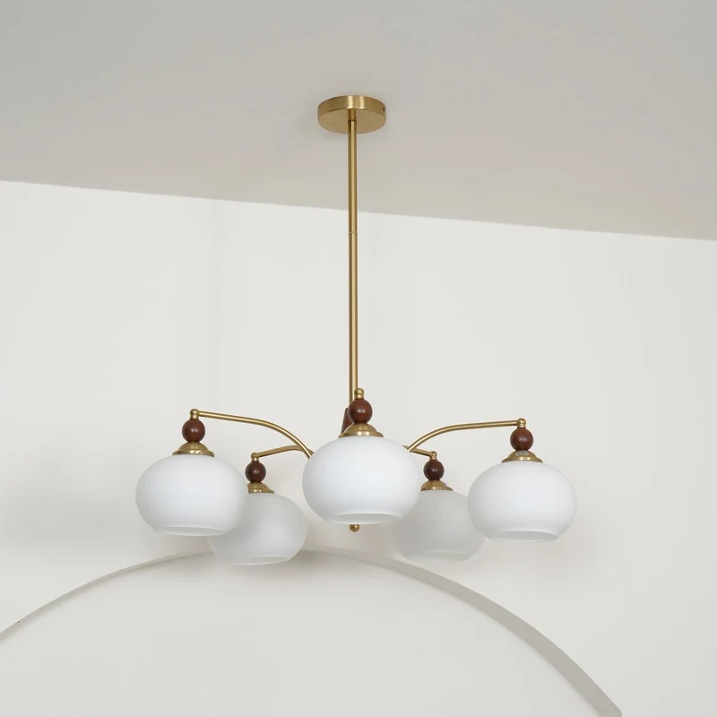 Retro Calliope Kroonluchter – Metalen Hanglamp met Glazen Kappen – 3, 5 of 8 Lichtpunten – Klassiek Vintage Design voor Eetkamer en Woonkamer | Sansoti