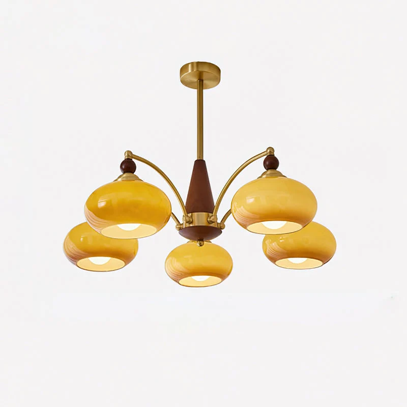 Retro Calliope Kroonluchter – Metalen Hanglamp met Glazen Kappen – 3, 5 of 8 Lichtpunten – Klassiek Vintage Design voor Eetkamer en Woonkamer | Sansoti