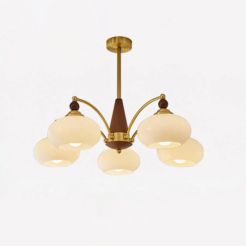 Retro Calliope Kroonluchter – Metalen Hanglamp met Glazen Kappen – 3, 5 of 8 Lichtpunten – Klassiek Vintage Design voor Eetkamer en Woonkamer | Sansoti