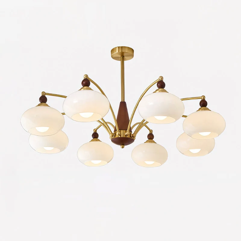 Retro Calliope Kroonluchter – Metalen Hanglamp met Glazen Kappen – 3, 5 of 8 Lichtpunten – Klassiek Vintage Design voor Eetkamer en Woonkamer | Sansoti