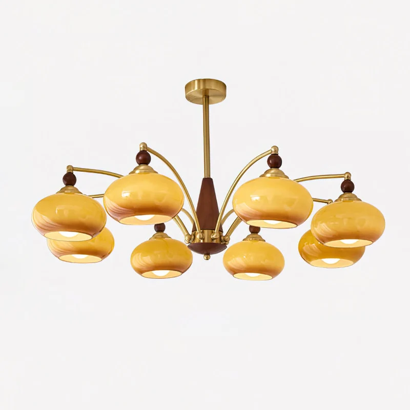 Retro Calliope Kroonluchter – Metalen Hanglamp met Glazen Kappen – 3, 5 of 8 Lichtpunten – Klassiek Vintage Design voor Eetkamer en Woonkamer | Sansoti