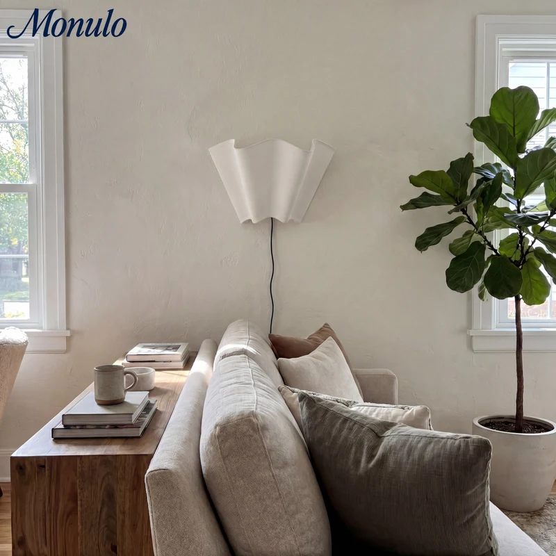 Wandlamp met Scalloped Linnen Kap Retro Design Klassieke Sfeerverlichting voor Woonkamer Slaapkamer Leeshoek | Sansoti