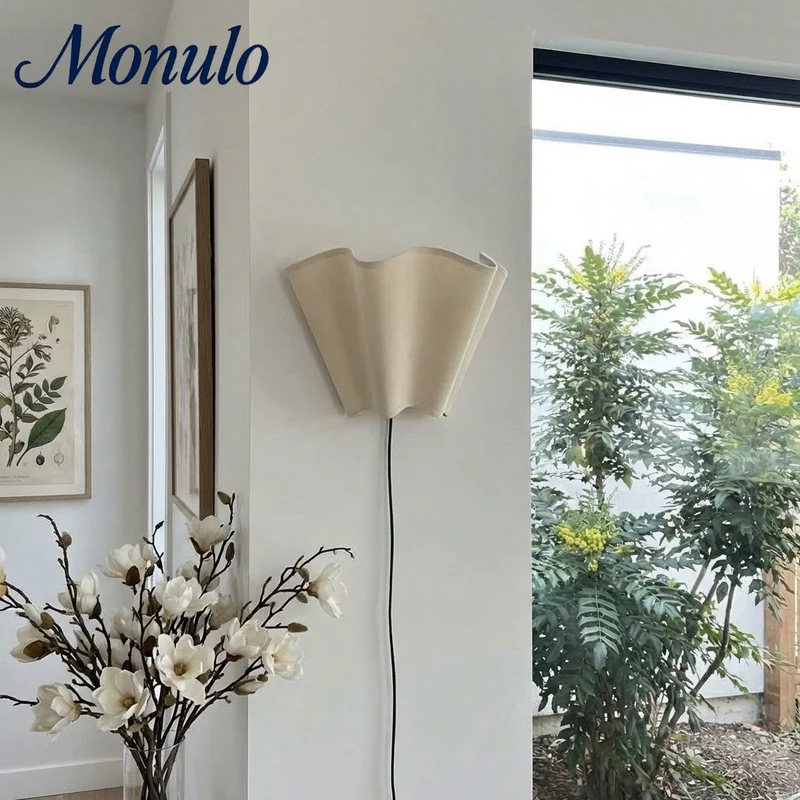 Wandlamp met Scalloped Linnen Kap Retro Design Klassieke Sfeerverlichting voor Woonkamer Slaapkamer Leeshoek | Sansoti