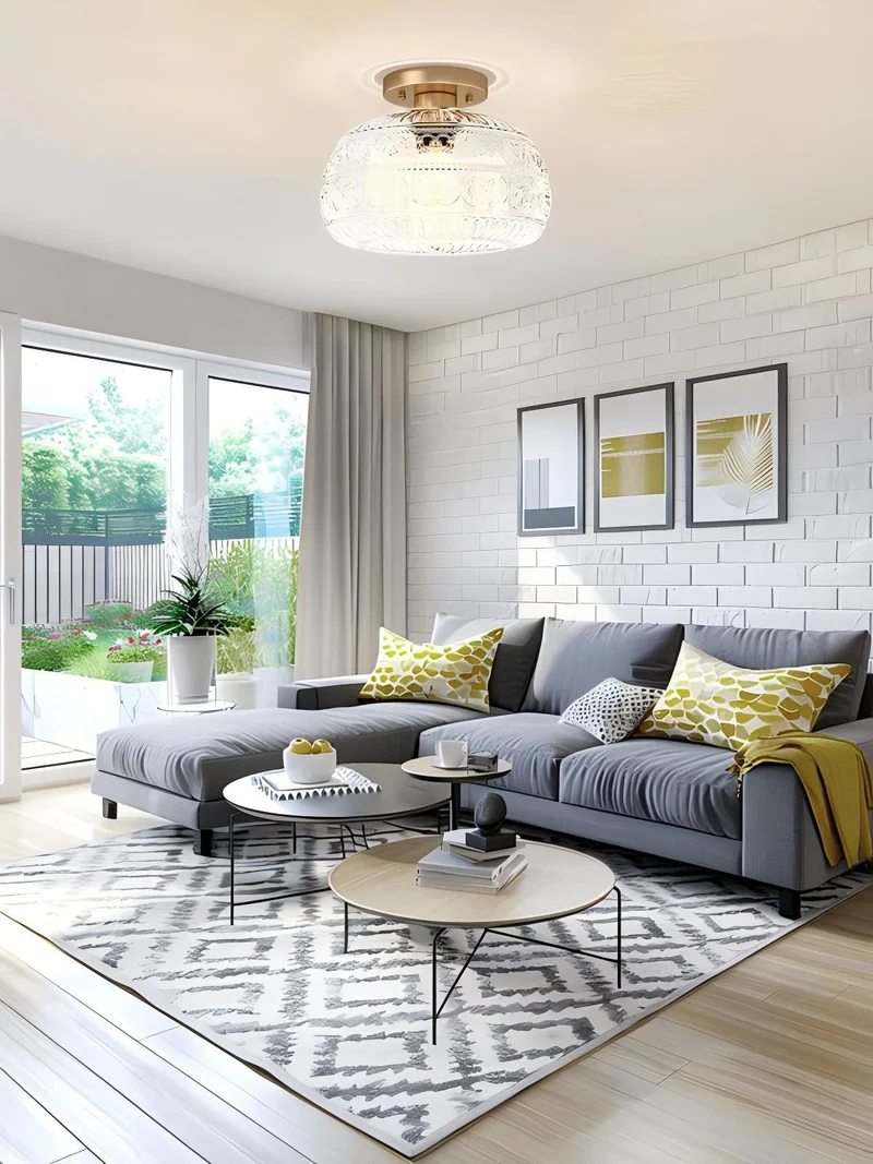 Glazen Bol Plafondlamp Getextureerd Glas Semi-Flush Verlichting voor Elke Ruimte | Sansoti