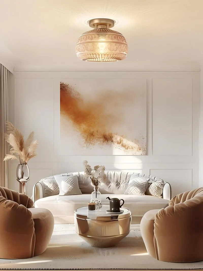 Glazen Bol Plafondlamp Getextureerd Glas Semi-Flush Verlichting voor Elke Ruimte | Sansoti