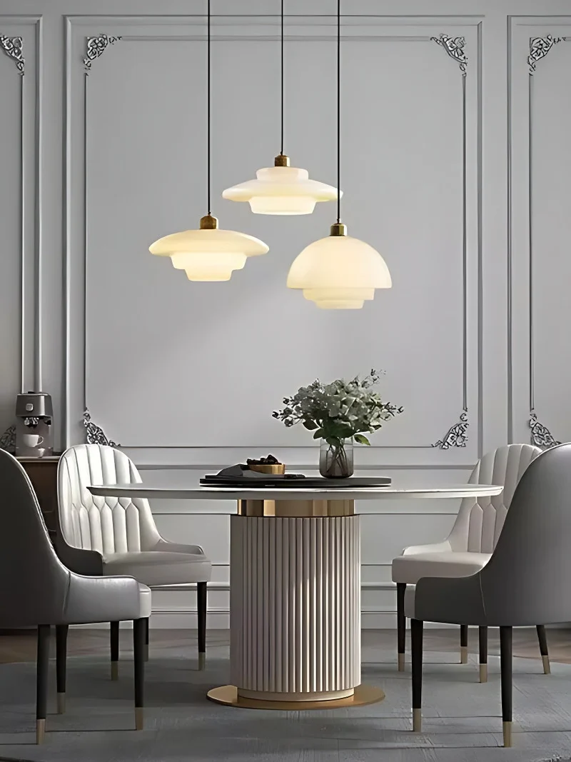 Glazen Hanglamp met Gelaagd Design – Melkwit Matglas voor Eetkamer en Woonkamer | Sansoti