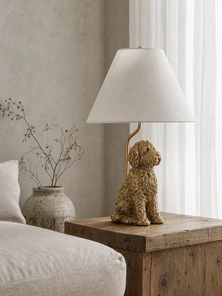 Dierenfiguur Tafellamp met Katoenen Kap – Klassieke Nachtkastlamp met Dierenmotief | Sansoti