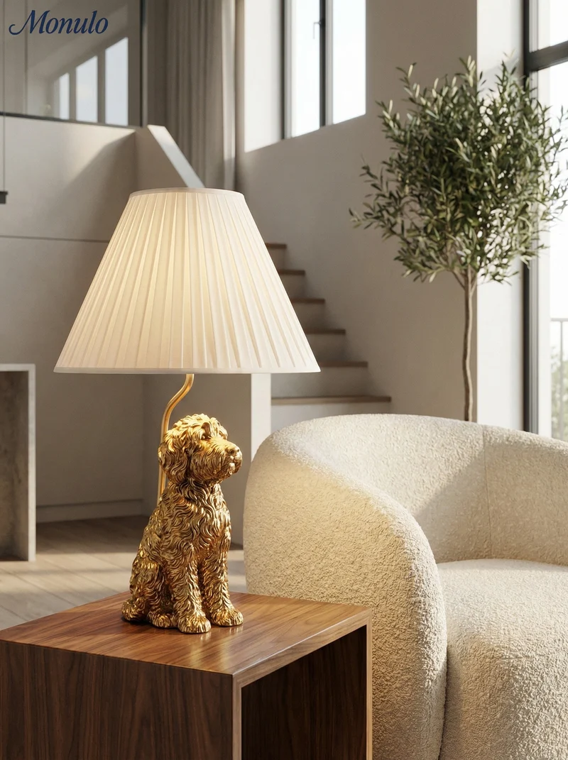 Dierenfiguur Tafellamp met Katoenen Kap – Klassieke Nachtkastlamp met Dierenmotief | Sansoti
