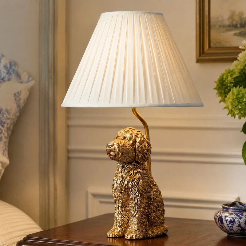 Dierenfiguur Tafellamp met Katoenen Kap – Klassieke Nachtkastlamp met Dierenmotief | Sansoti