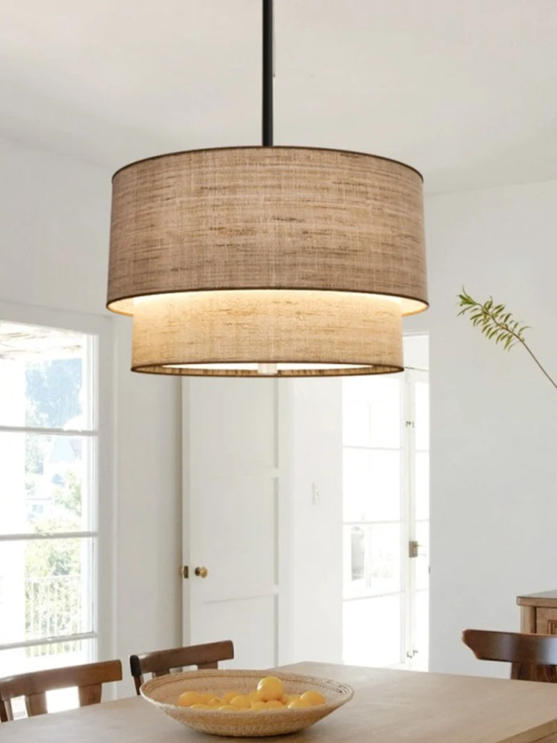 Dubbele Stoffen Drum Hanglamp – Moderne Gelaagde Kap Plafondlamp voor Eetkamer Woonkamer | Sansoti
