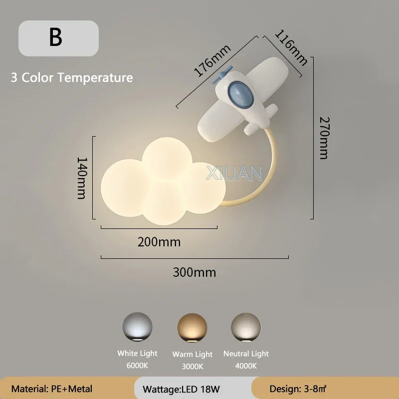 Kinderkamer Wandlamp met Sterren, Regenboog en Vliegtuig – Creatieve LED Verlichting voor Babykamer en Speelkamer | Sansoti