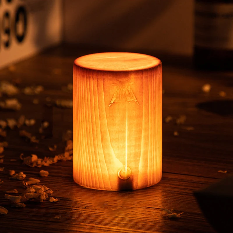 Oplaadbare LED Tafellamp met Touch Control en Houtnerf – Draadloos Stemmingslicht voor Slaapkamer & Bureau | Sansoti