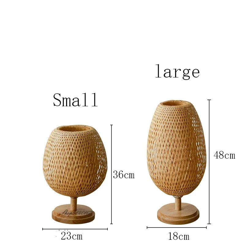 Rustieke Bamboe Tafellamp met Handgemaakte Houten Voet – Vintage Sfeerverlichting voor Woonkamer, Slaapkamer en Bureau | Sansoti