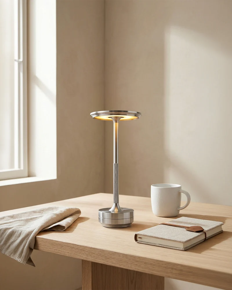Oplaadbare LED Tafellamp met Dimfunctie Cilindervorm Metaal Draadloze Sfeerlamp | Sansoti